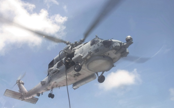 USS Rodney M. Davis flight deck operations with HSM-51