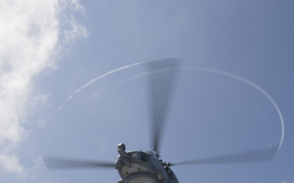 USS Rodney M. Davis flight deck operations with HSM-51
