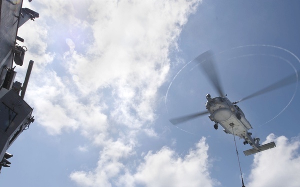 USS Rodney M. Davis flight deck operations with HSM-51