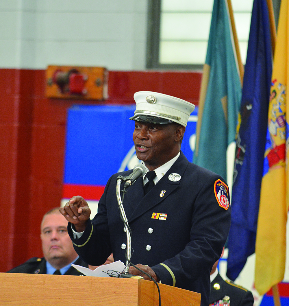 Former New York City firefighter speaks during Fort Lee 9/11 ceremony