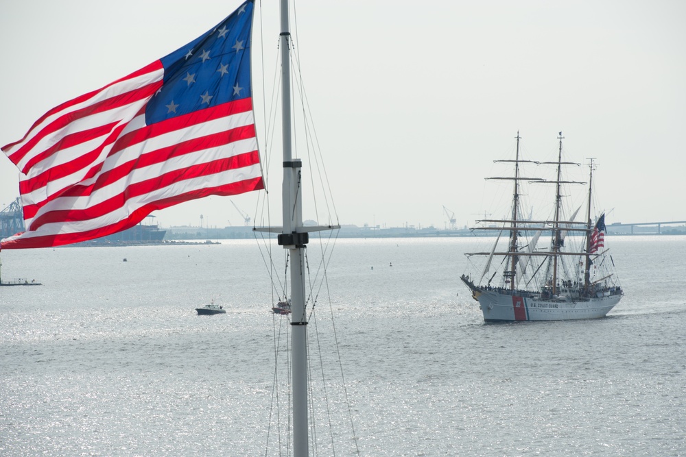 Barque Eagle passes by Fort McHenry