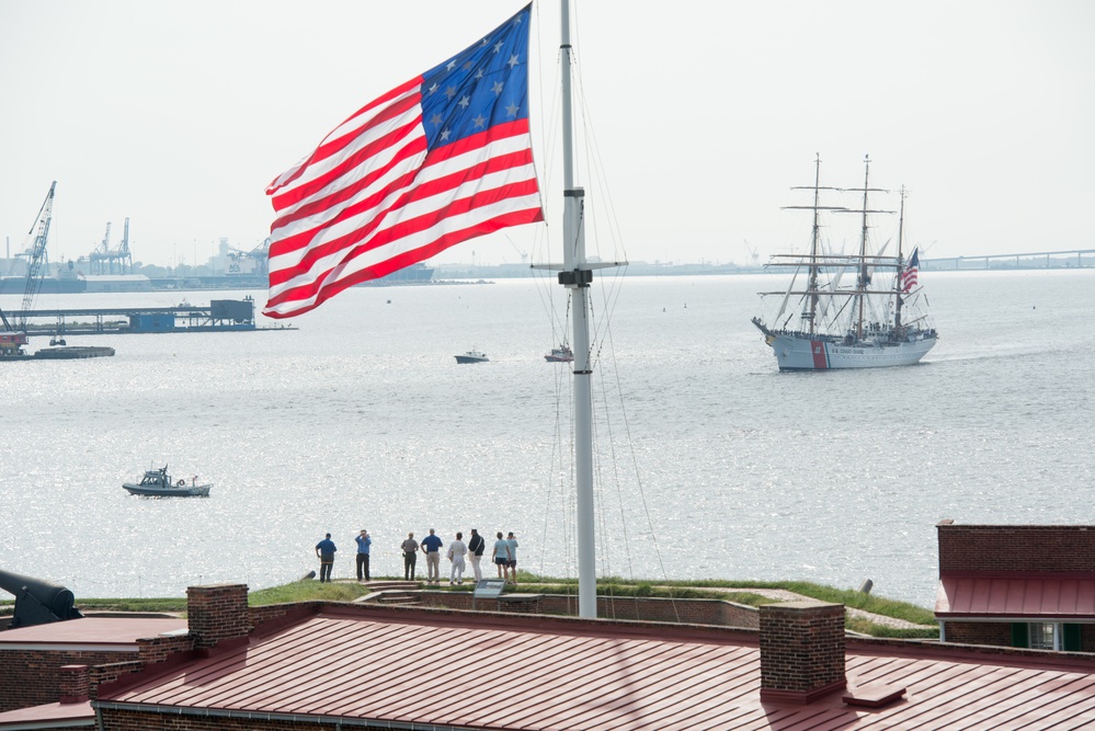 Barque Eagle passes by Fort McHenry