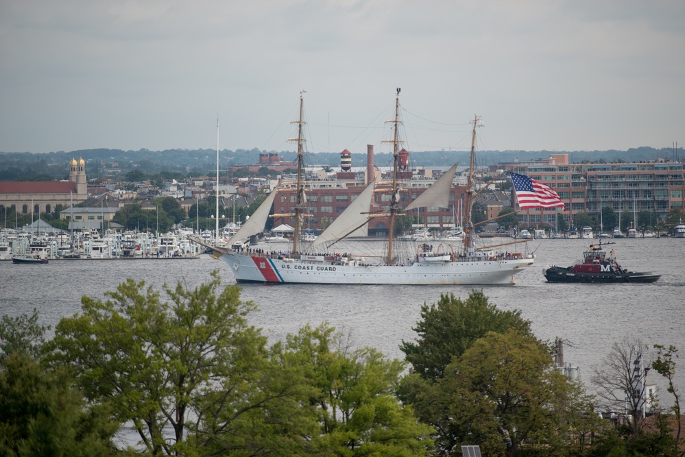 Coast Guard Barque Eagle passes by Fort McHenry