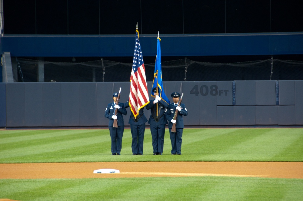 US Air Force Color Guard post the colors at Yankee Stadium for USAF's 67th birthday