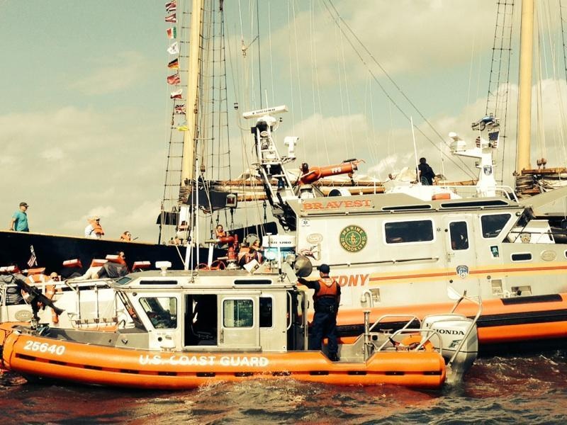 Coast Guard Station New York and local agencies assist with the evacuation of sailing vessel near Liberty Island