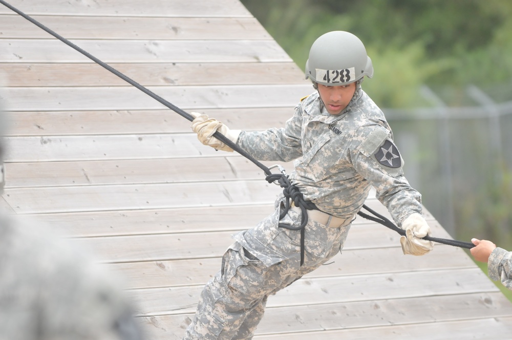 Air Assault school students practice rappelling
