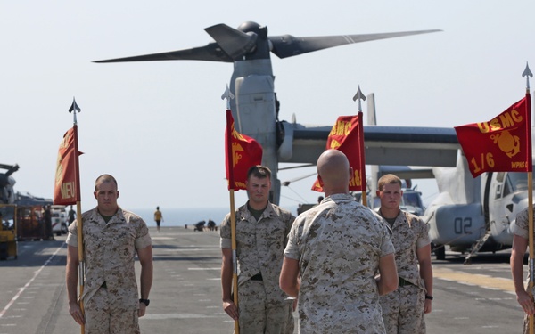 22 MEU corporals course holds sword, guidon test aboard Bataan