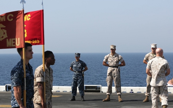 22 MEU corporals course holds sword, guidon test aboard Bataan
