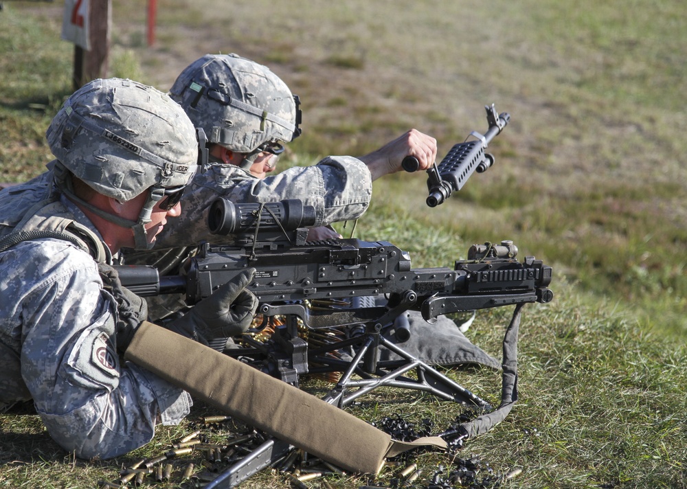 Sky Soldiers and Iron Wolves train together on M320 range