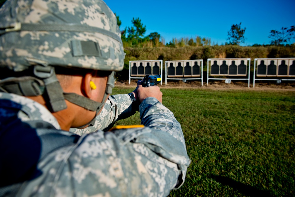 Soldiers shoot pistol match during Army Reserve Small Arms Championship