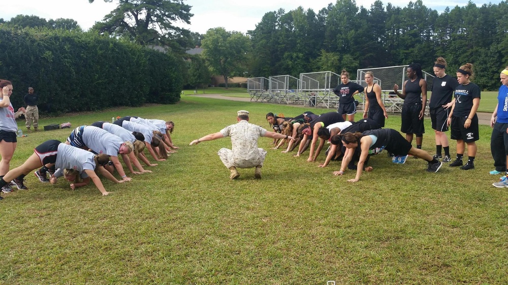 Belmont Abbey College Women's basketball and volleyball players face-off in combat challenge