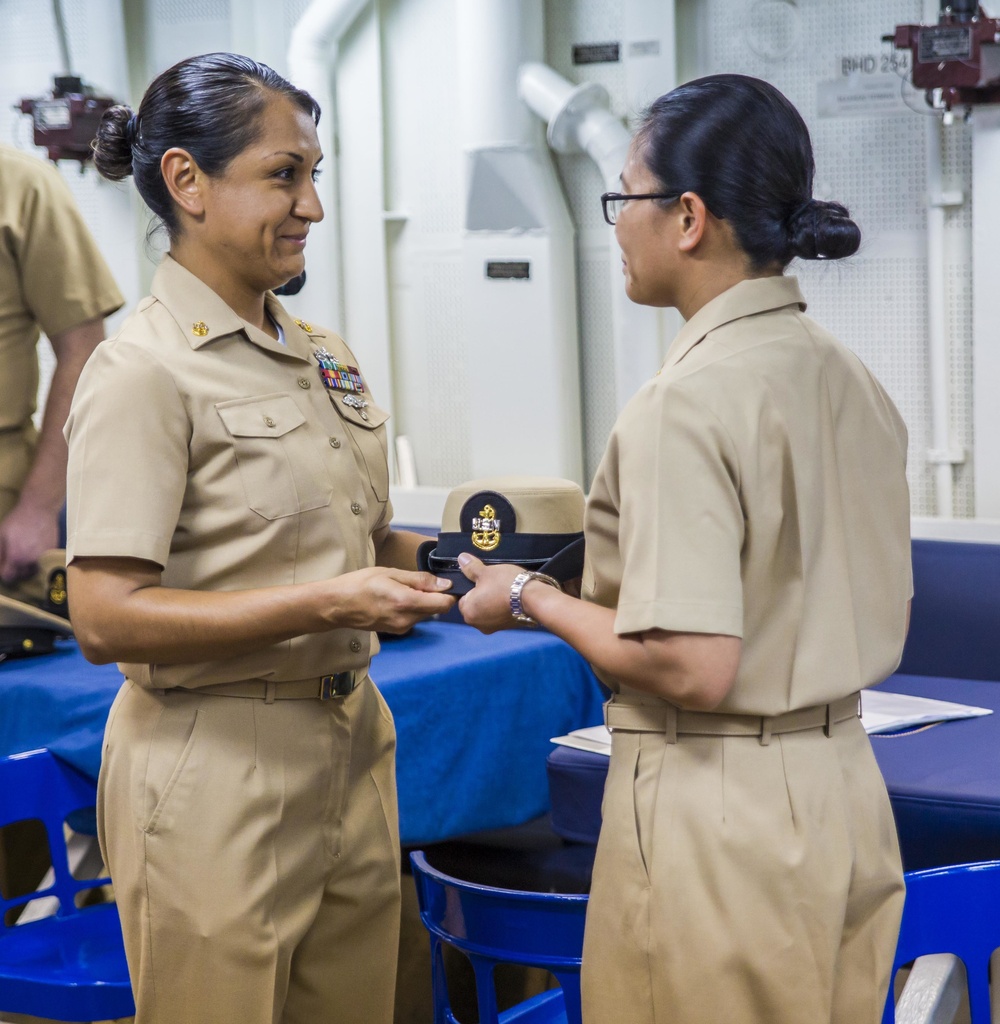 Stethem promotes four Sailors to chief petty officer
