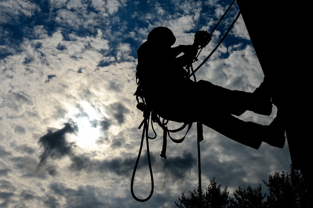 Air Force firefighters receive high angle rescue training