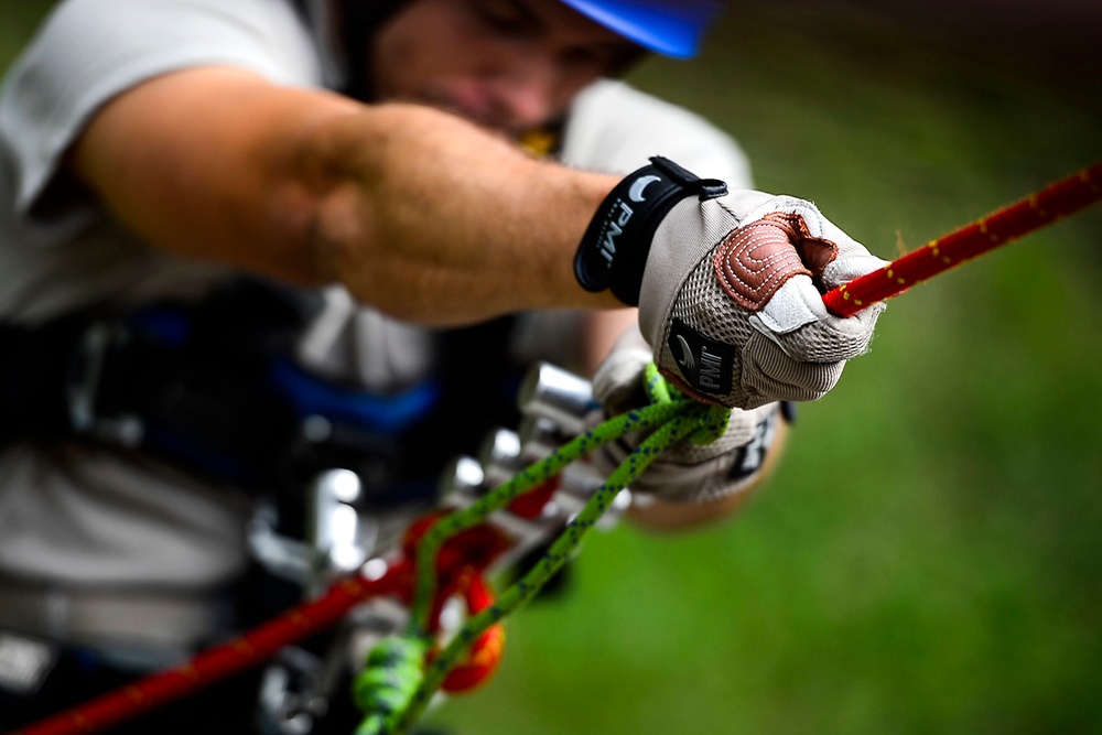 Air Force firefighters receive high angle rescue training