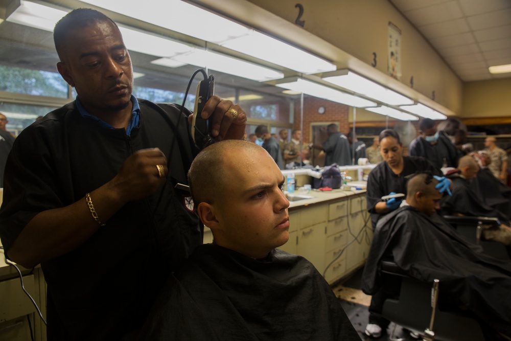 Parris Island recruits sport bald heads for last time before becoming Marines