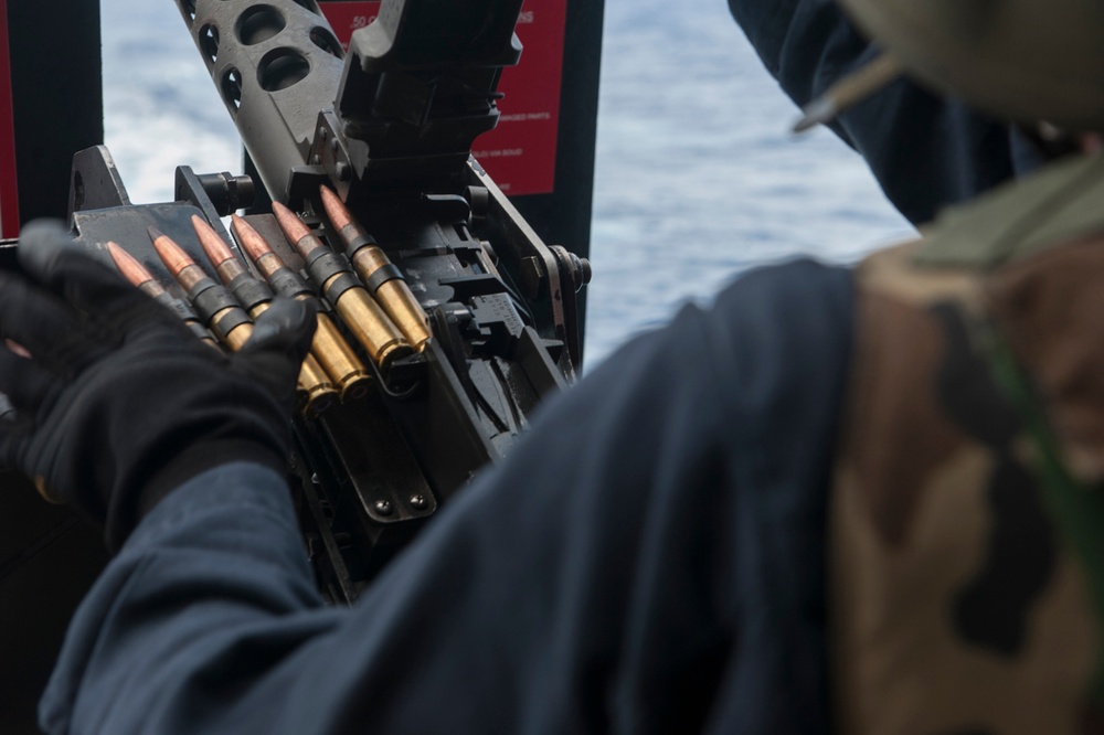 .50-caliber machine gun live-fire on USS Carl Vinson fantail