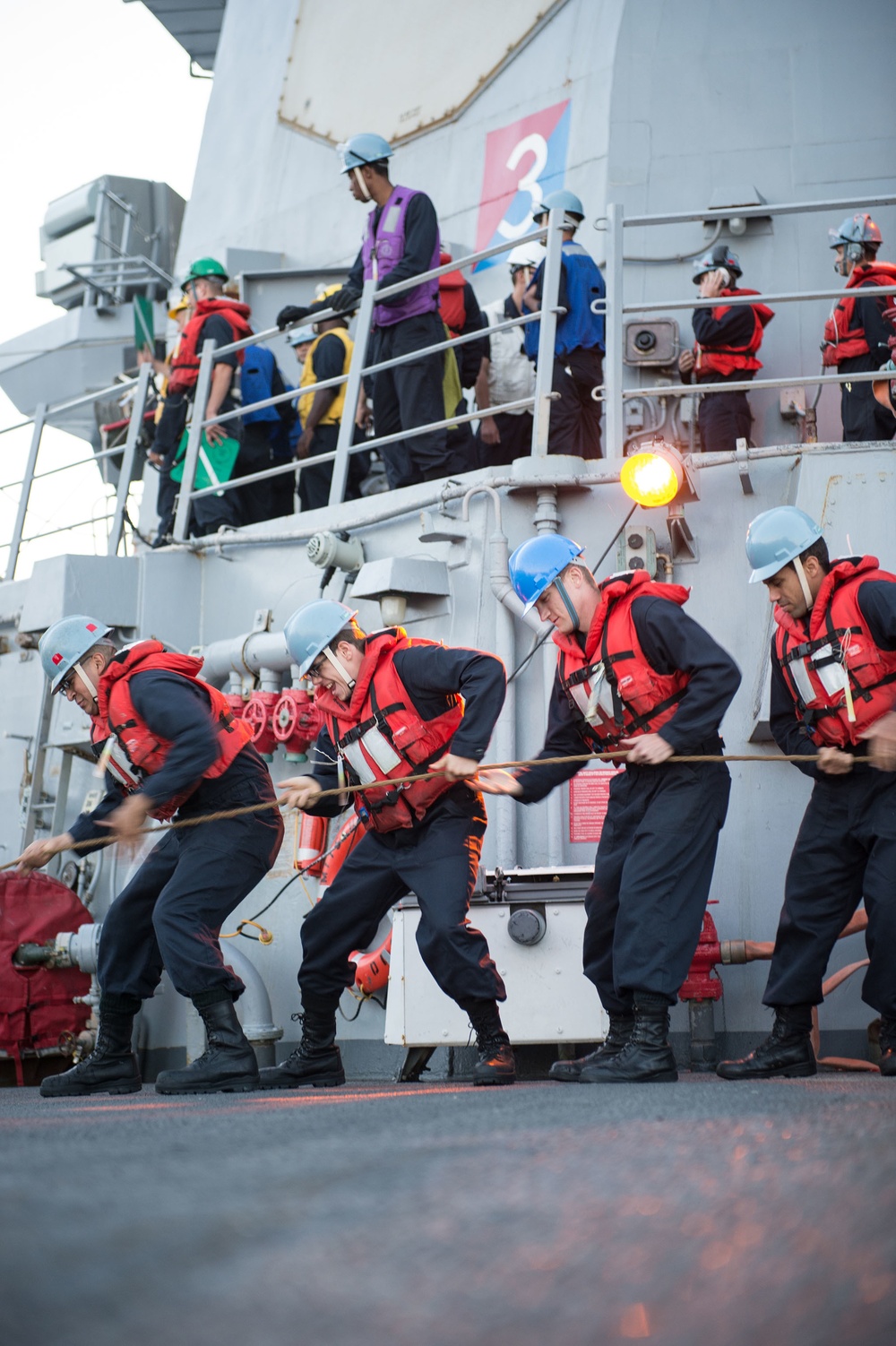 USS Mitscher refueling at sea
