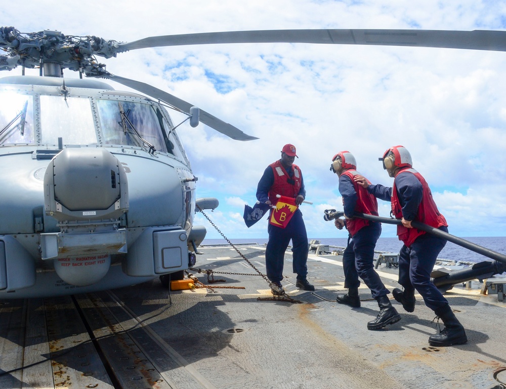 USS Sterett air crew firefighting exercise