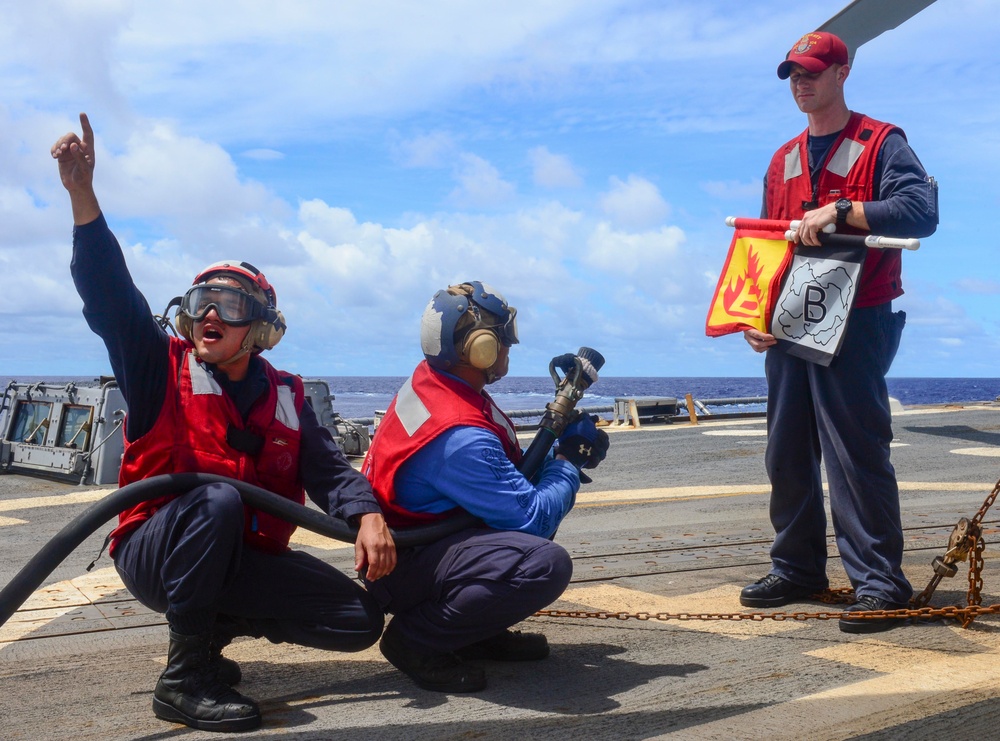 USS Sterett air crew firefighting exercise