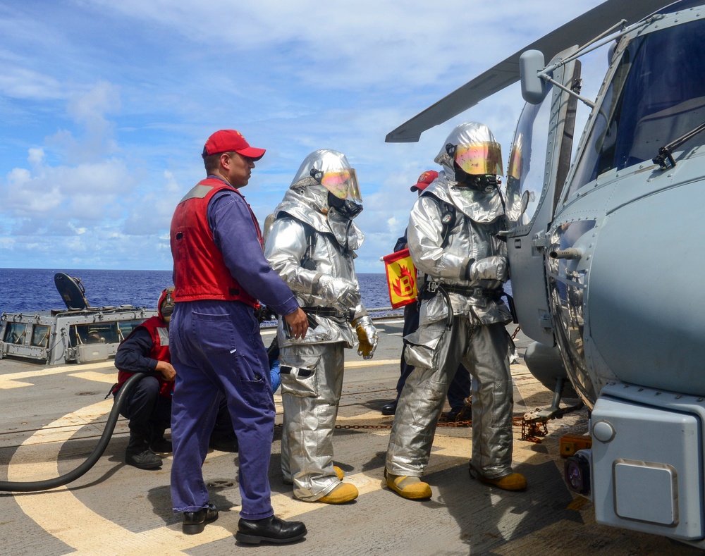 USS Sterett air crew firefighting exercise