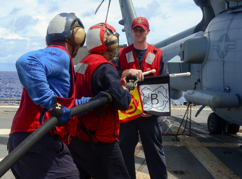 USS Sterett air crew firefighting exercise