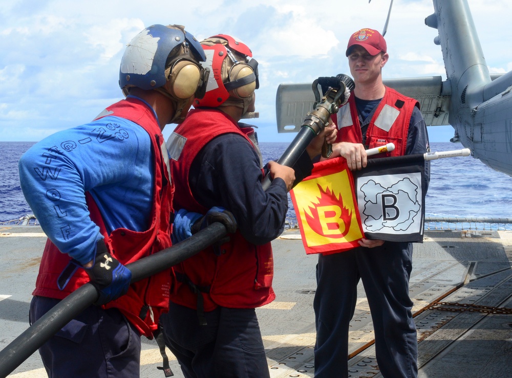 USS Sterett air crew firefighting exercise