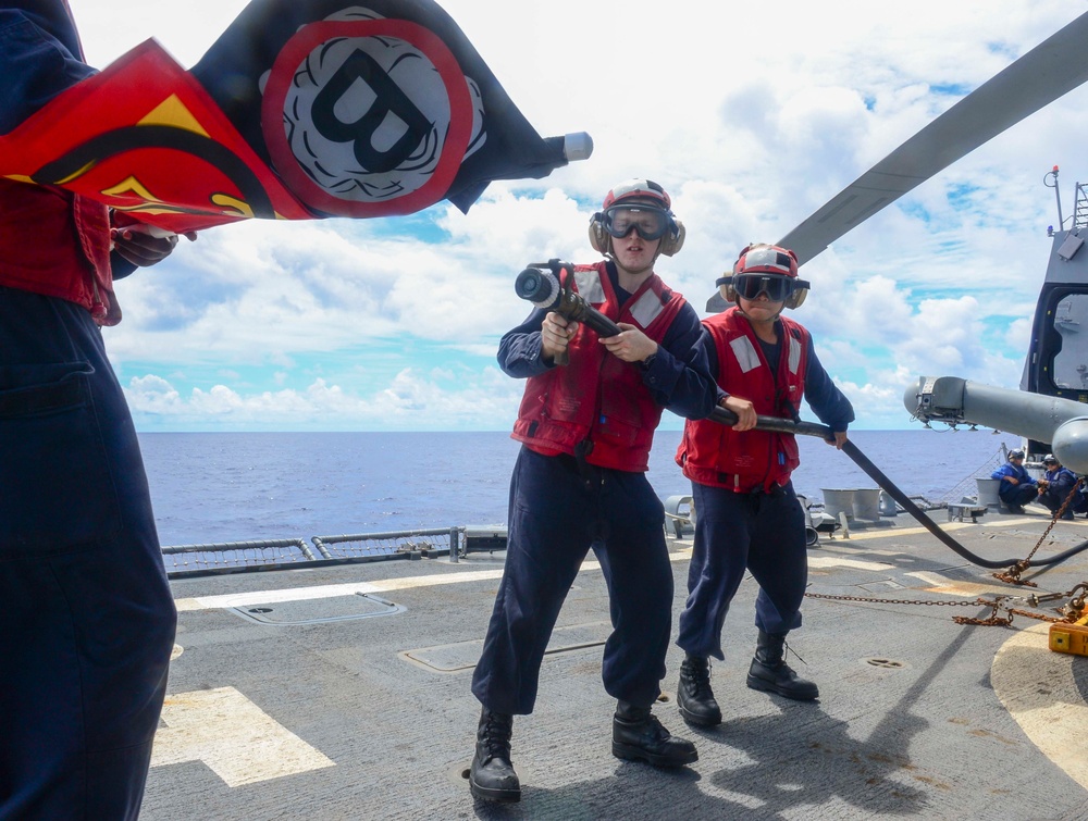 USS Sterett air crew firefighting exercise