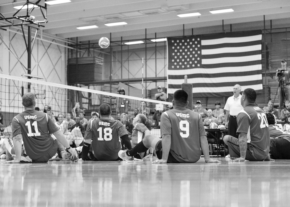 Marines versus Navy sitting volleyball: Warrior Games 2014