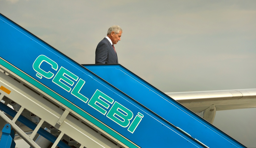 Hagel arrives in Ankara, Turkey