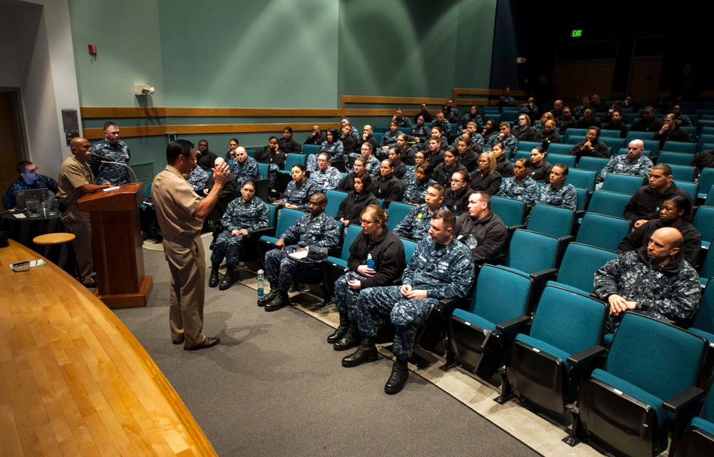 Pacific Fleet master chief all-hands call on Naval Station Everett