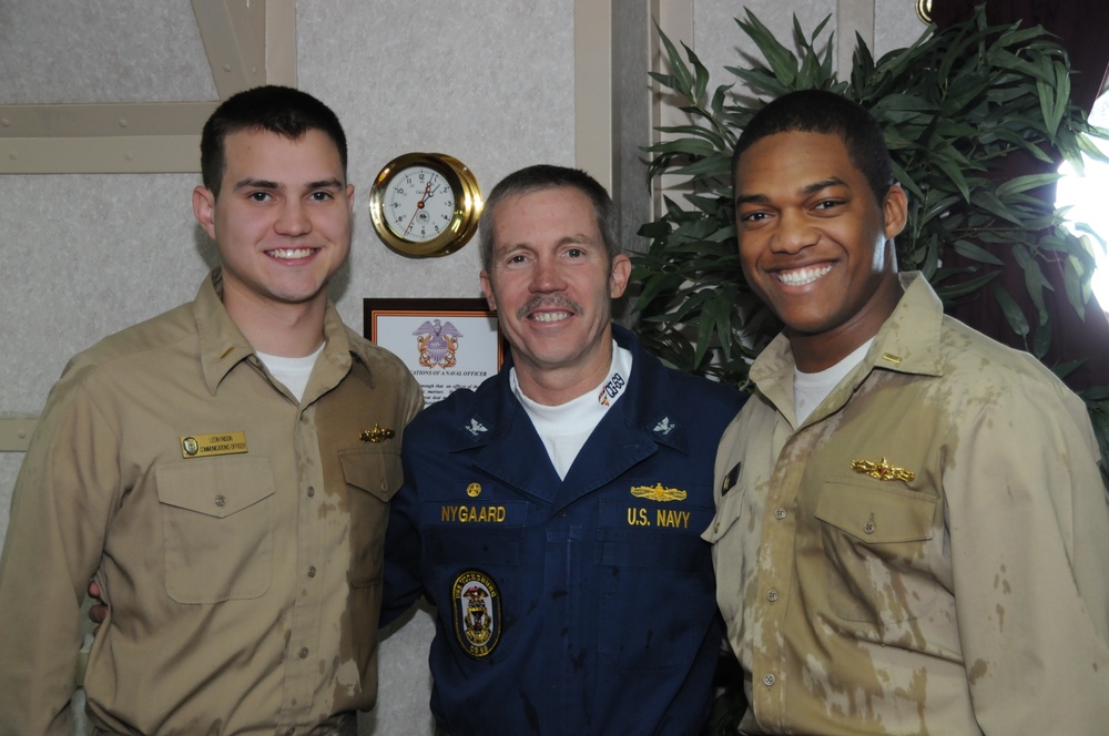 USS Vicksburg's newly-pinned surface warfare officers