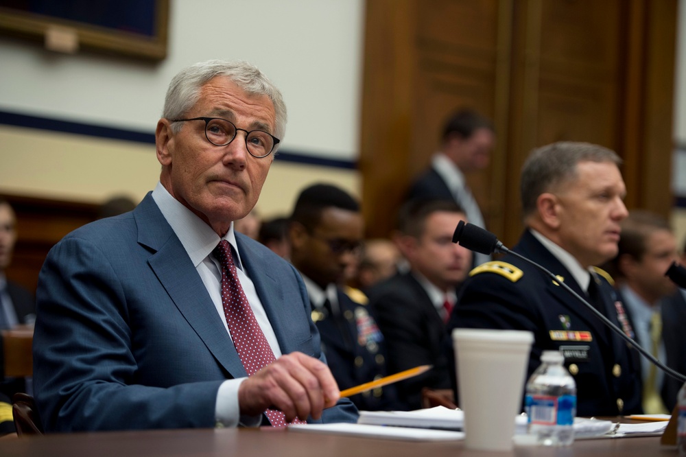 Secretary of Defense Chuck Hagel testifies before the House Armed Services Committee