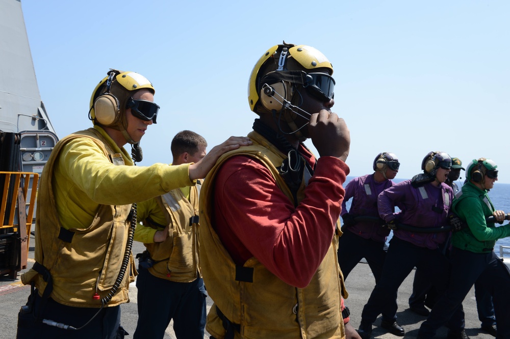 USS Mesa Verde flight deck fire drill