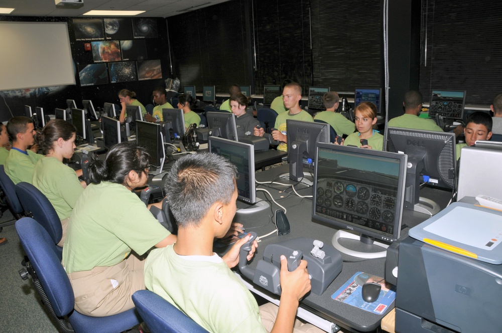 NJROTC cadets use flight simulators