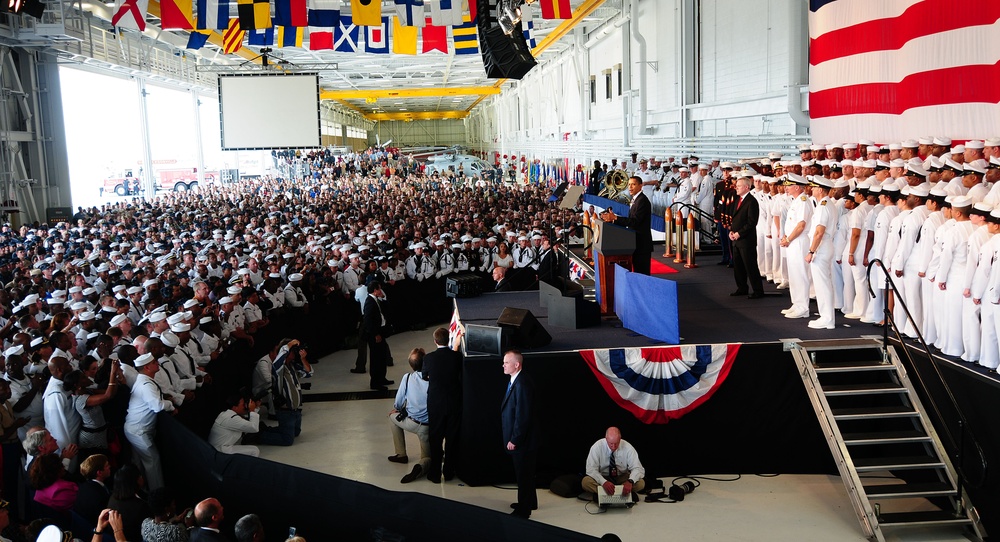 President Barack Obama delivers his remarks to Sailors, Marines