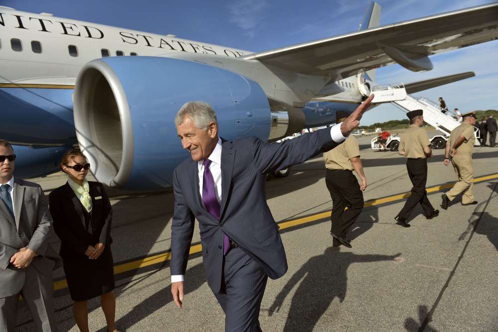 Secretary of Defense departs from Newport, RI