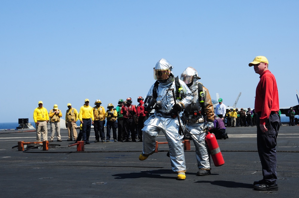 USS George H.W. Bush flight deck fire drill