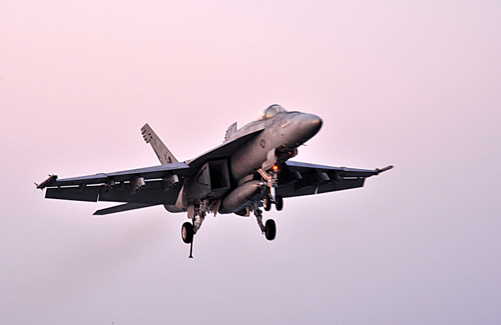 Super Hornet prepares to land aboard USS George H.W. Bush