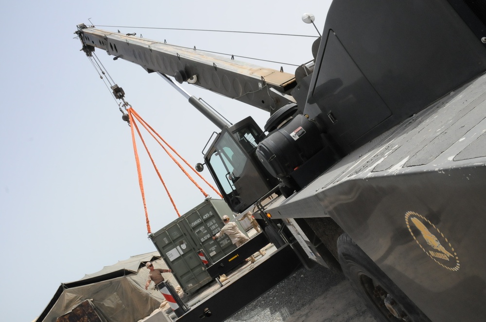 Seabees remove containers from Seabea camp in Camp Arifjan