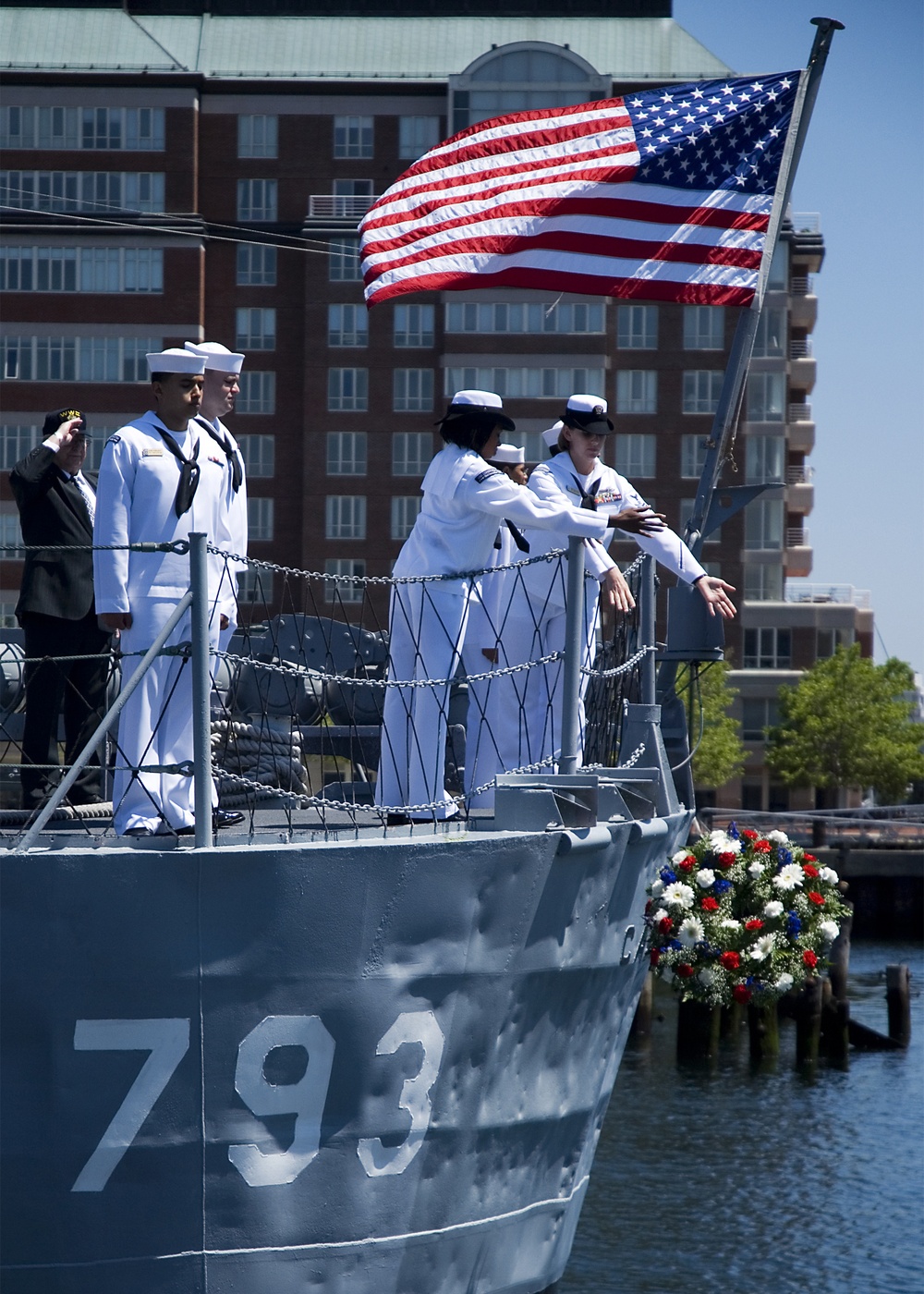 USS Constitution crew members lay a wreath