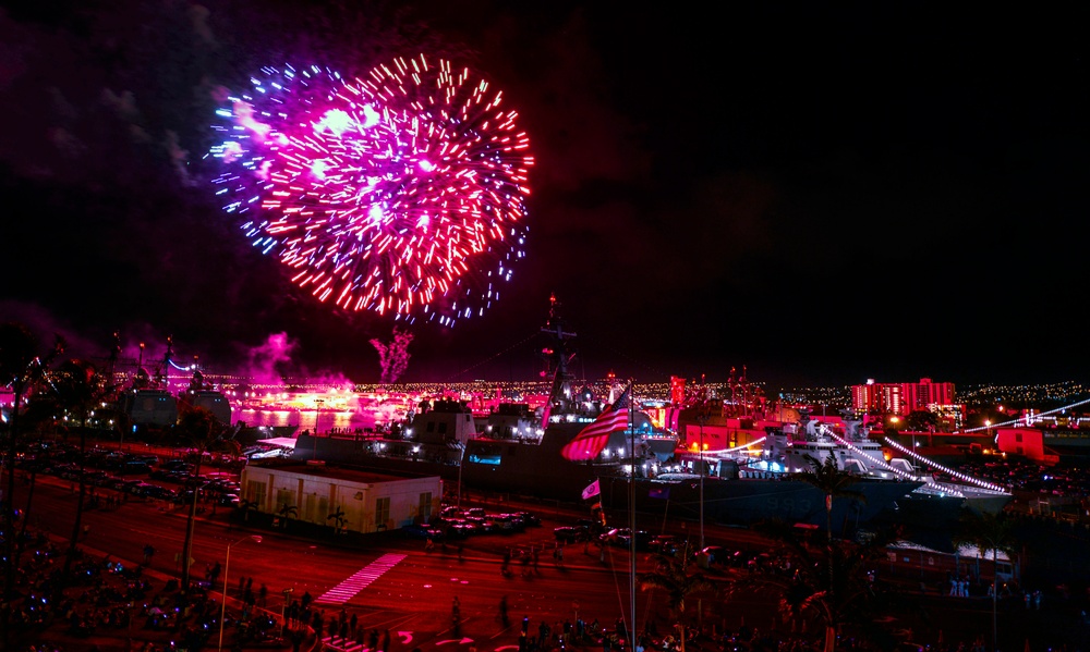 Fireworks display over Pearl Harbor