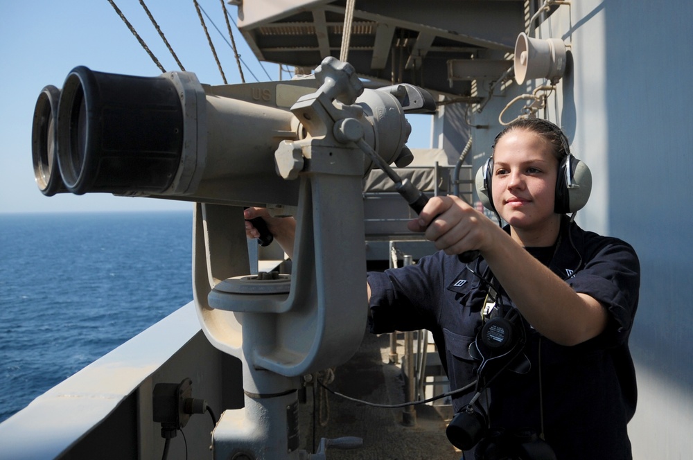 USS George H.W. Bush sailor stands watch