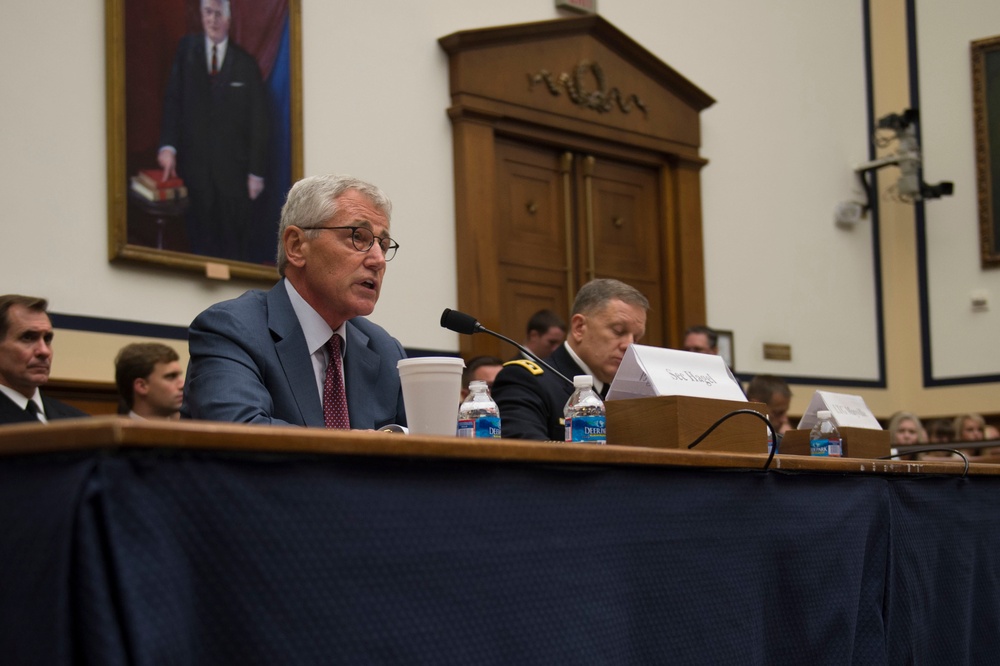 Secretary of Defense Chuck Hagel testifies before the House Armed Services Committee