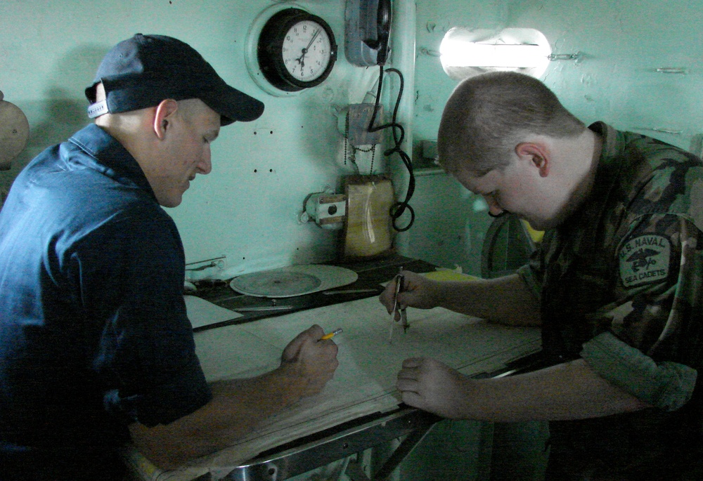 Naval Sea Systems Command Sailors teach Sea Cadets navigation techniques