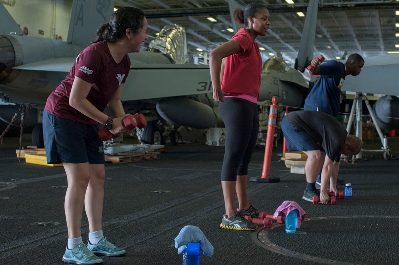 Fitness class aboard USS Carl Vinson