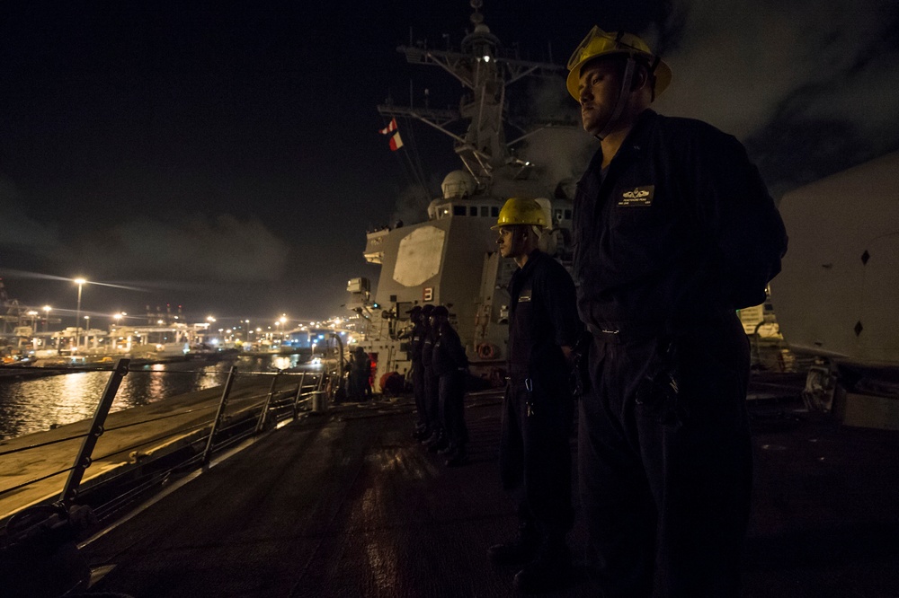 USS Cole prepares to depart Haifa, Israel