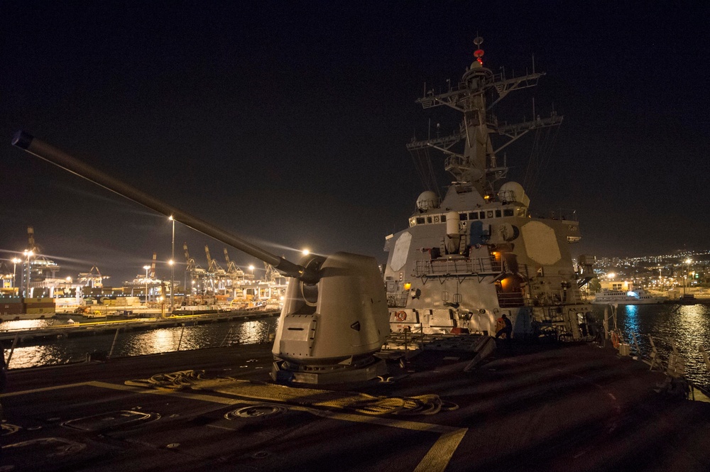 USS Cole prepares to depart Haifa, Israel