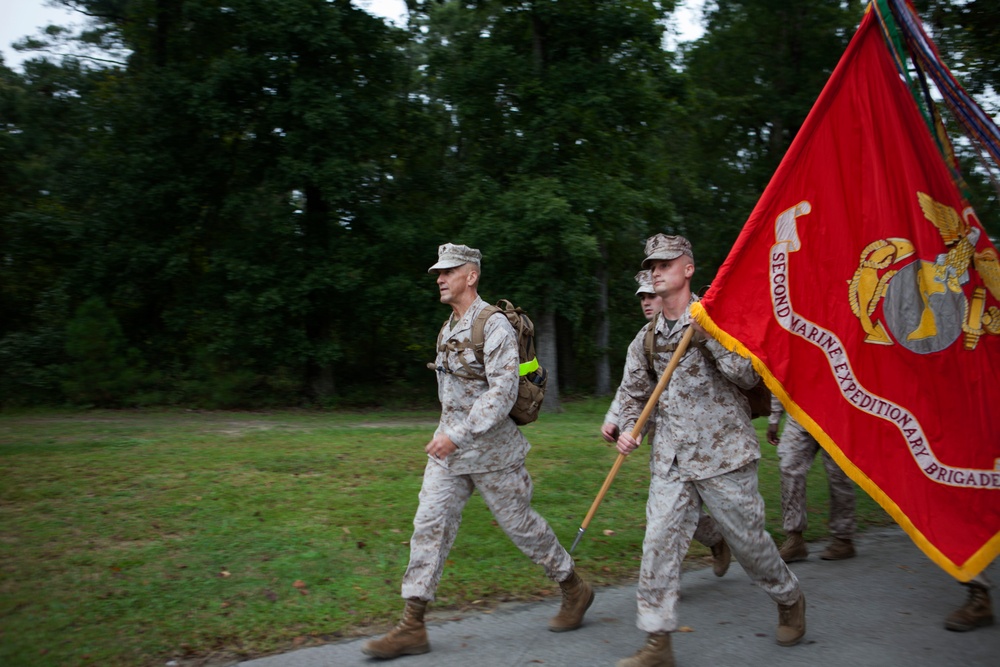 Marines with II Marine Expeditionary Force hike to maintain force proficiency