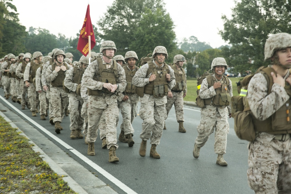 Fortitude Road: 2nd MLG Marines test readiness during Headquarters Regiment hike
