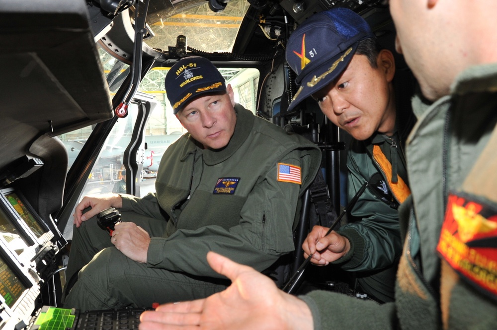 Japanese navy Capt. Koji Yamauchi explains SH-60K Seahawk features